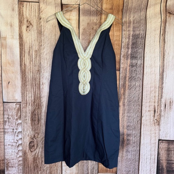 Lilly Pulitzer Dresses & Skirts - Lilly Pulitzer Valli Shift Dress Navy Gold Vacation‎ Coastal Preppy Size 14 NWT